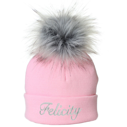 personalised pink baby girls knitted hat