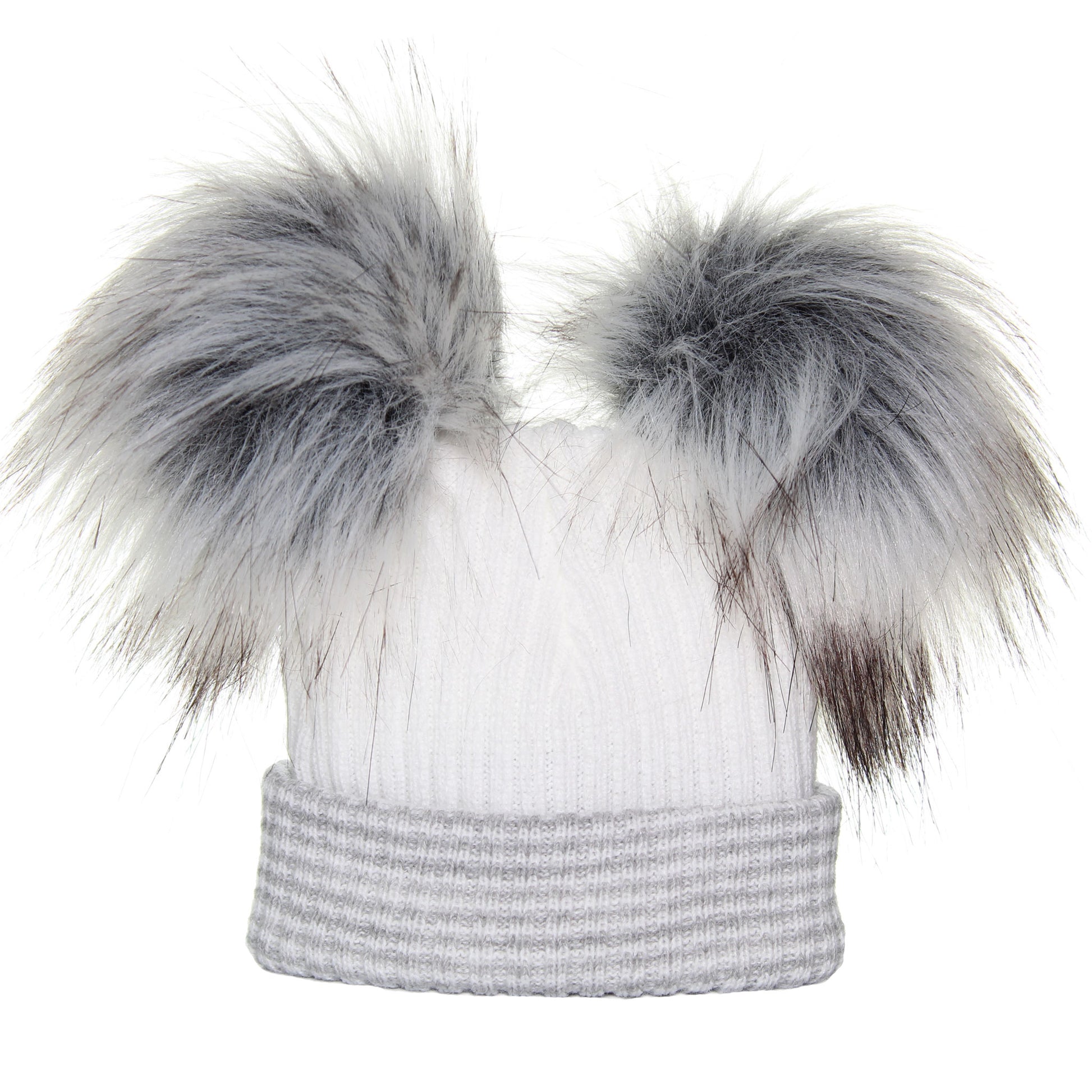 baby white and grey waffle pom hat