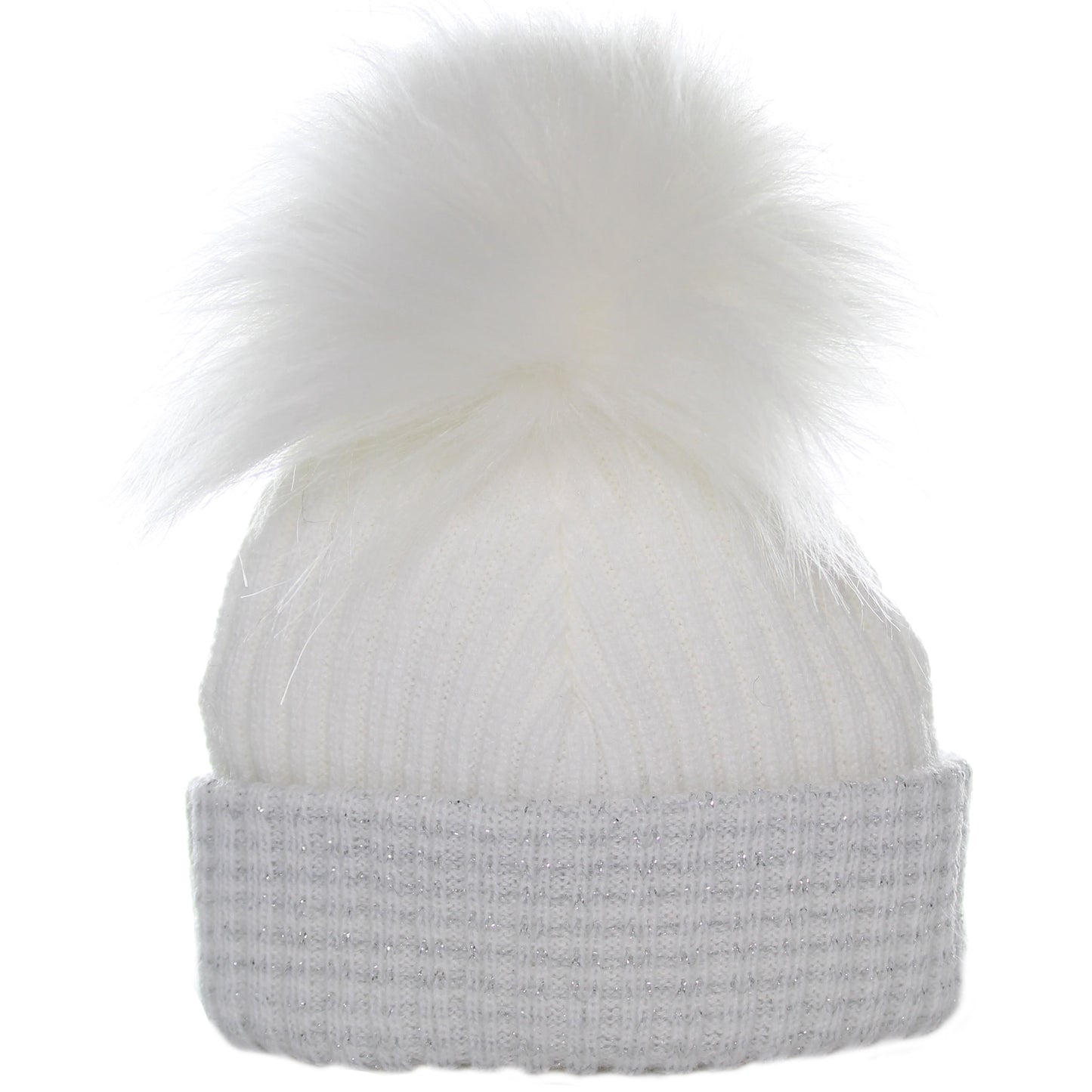 baby waffle white and silver pom hat