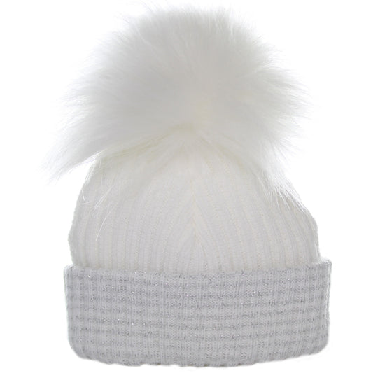 baby waffle white and silver pom hat