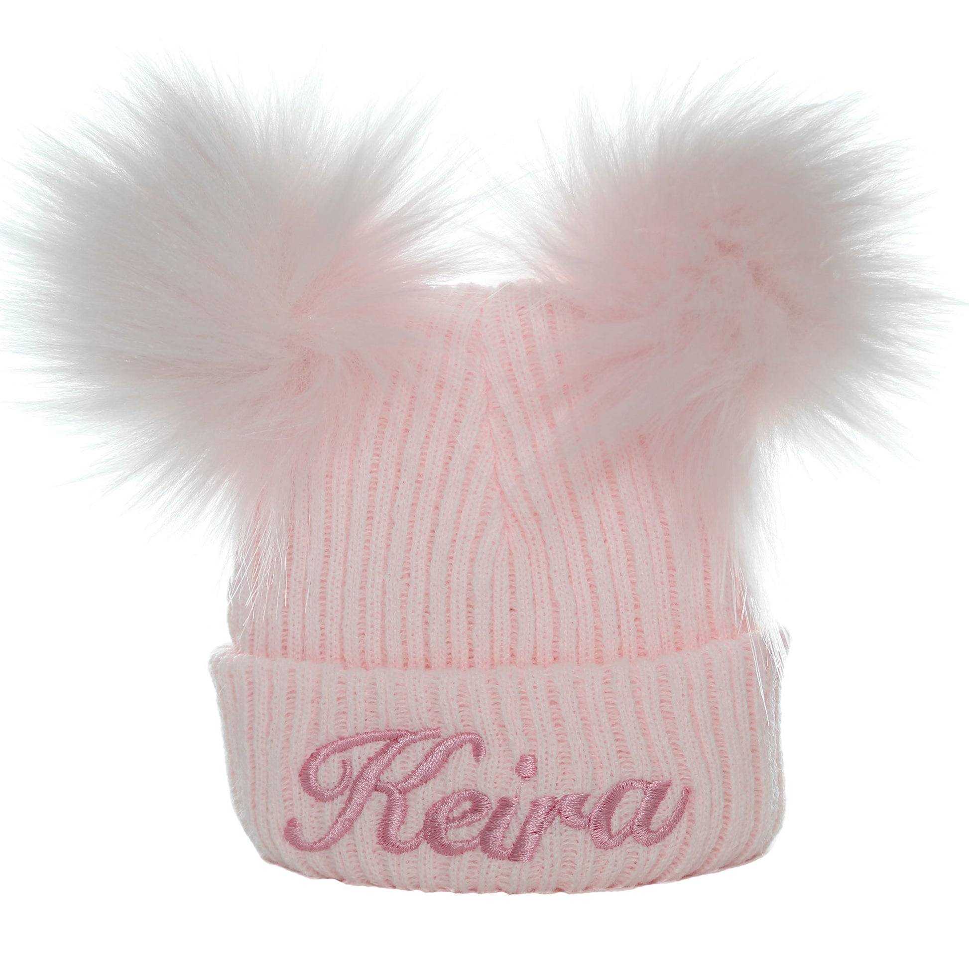 baby girls pale pink personalised pom hat