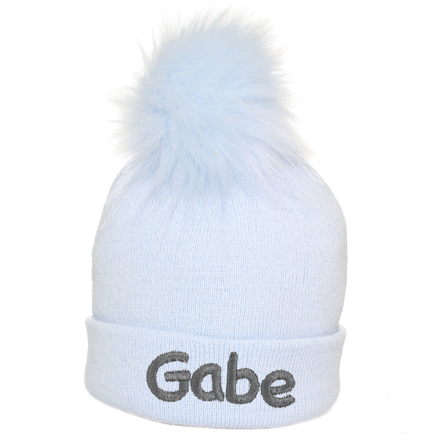 Personalised Pastel Blue Pom Hat - 1 to 6 years