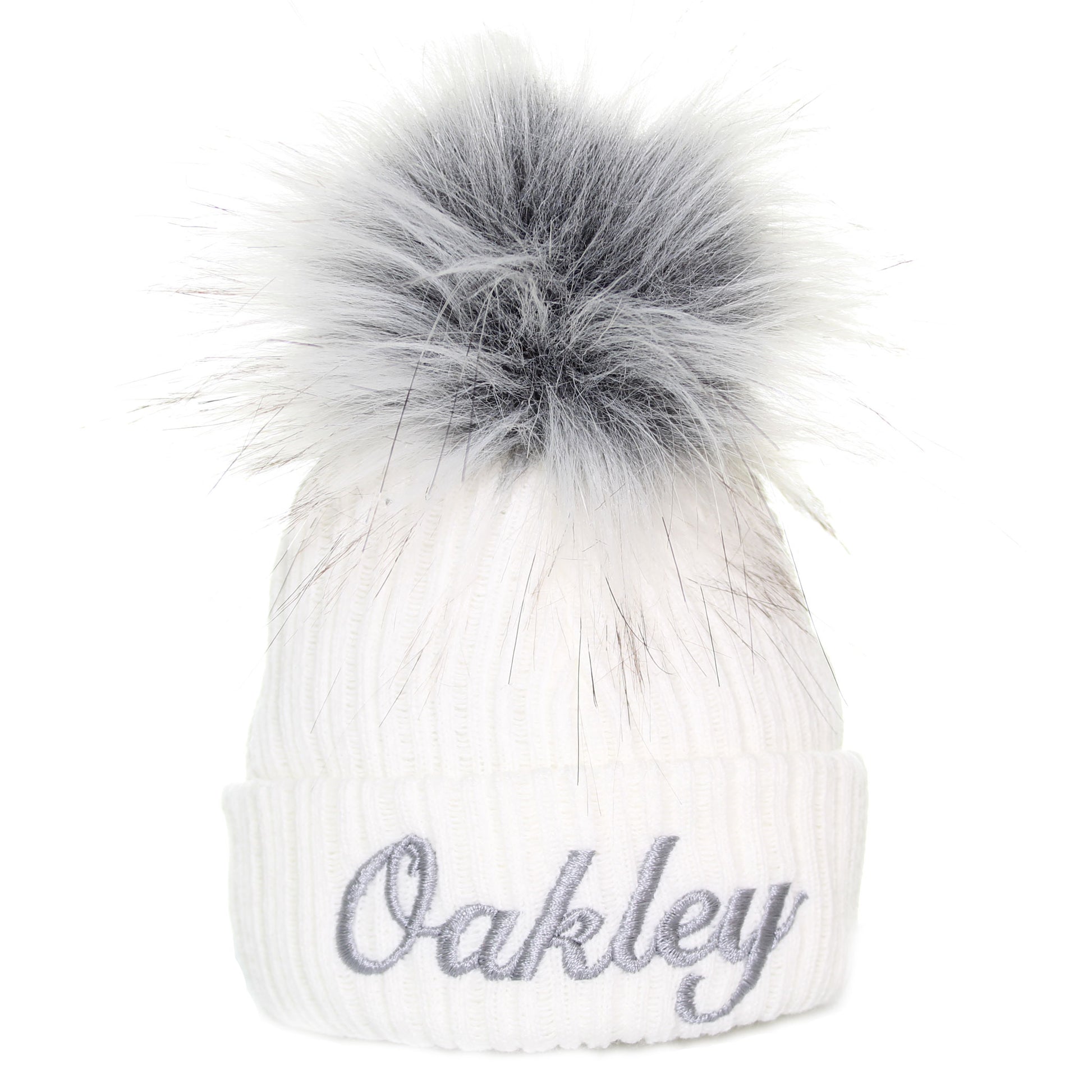 personalised white baby pom hat unisex boy or girl
