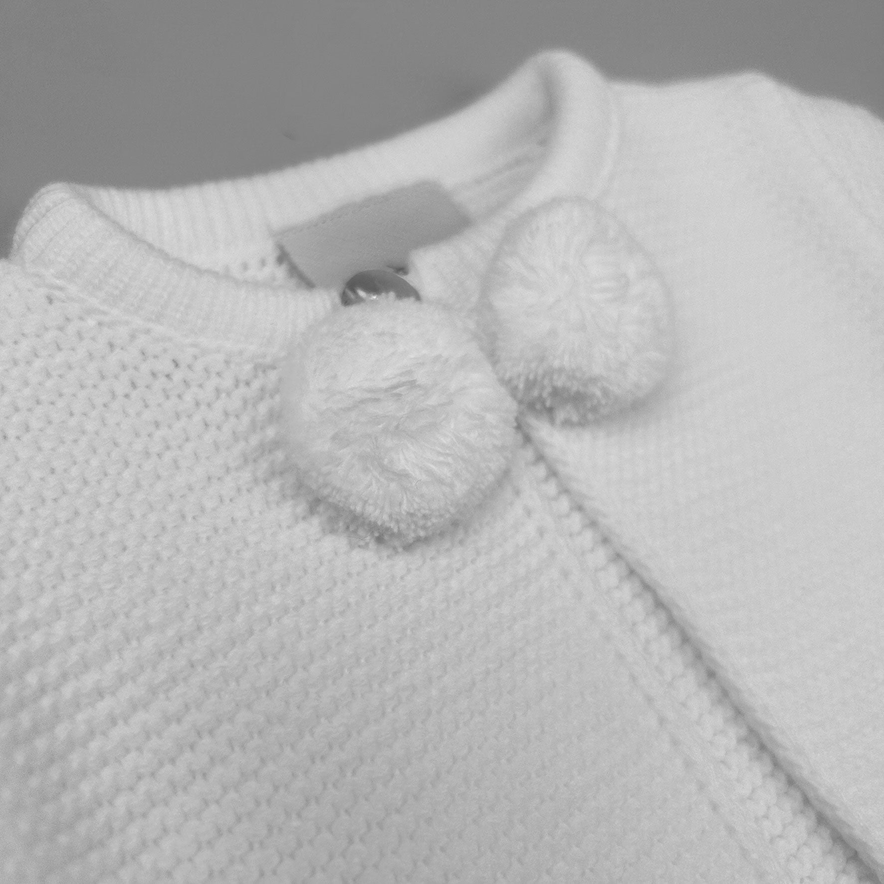 knitted dandelion white pom suit
