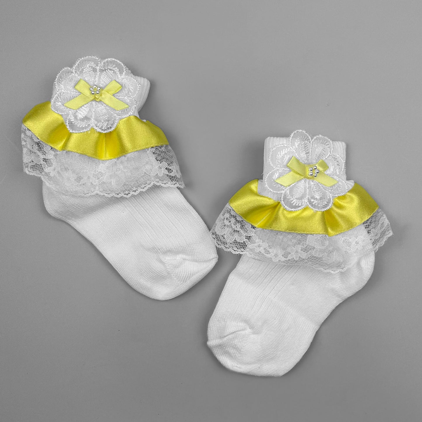 baby girls frilly lace yellow socks
