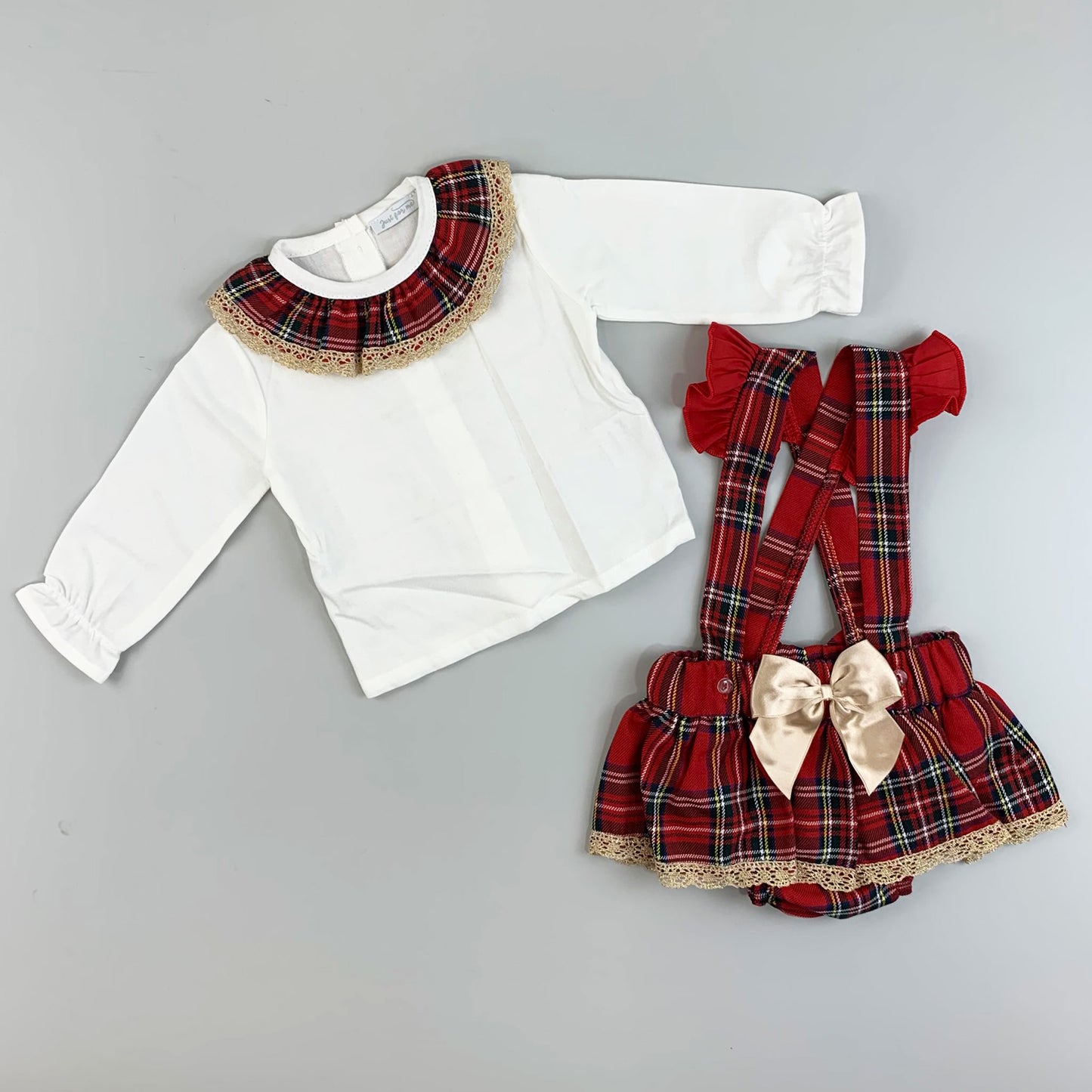 Baby Girl Red Tartan Outfit - Blouse With Tartan Collar and Jam Pants