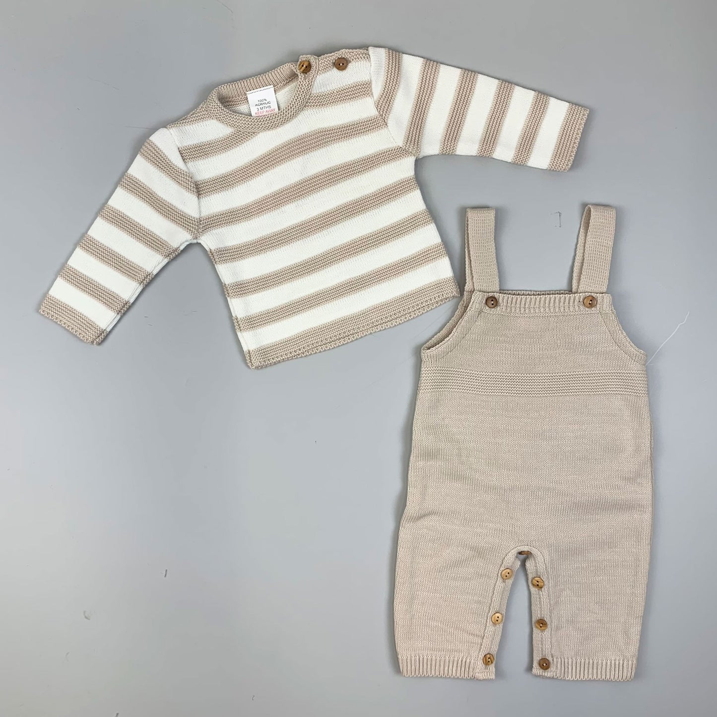 Baby Dungarees & Knitted Top - Unisex -Beige