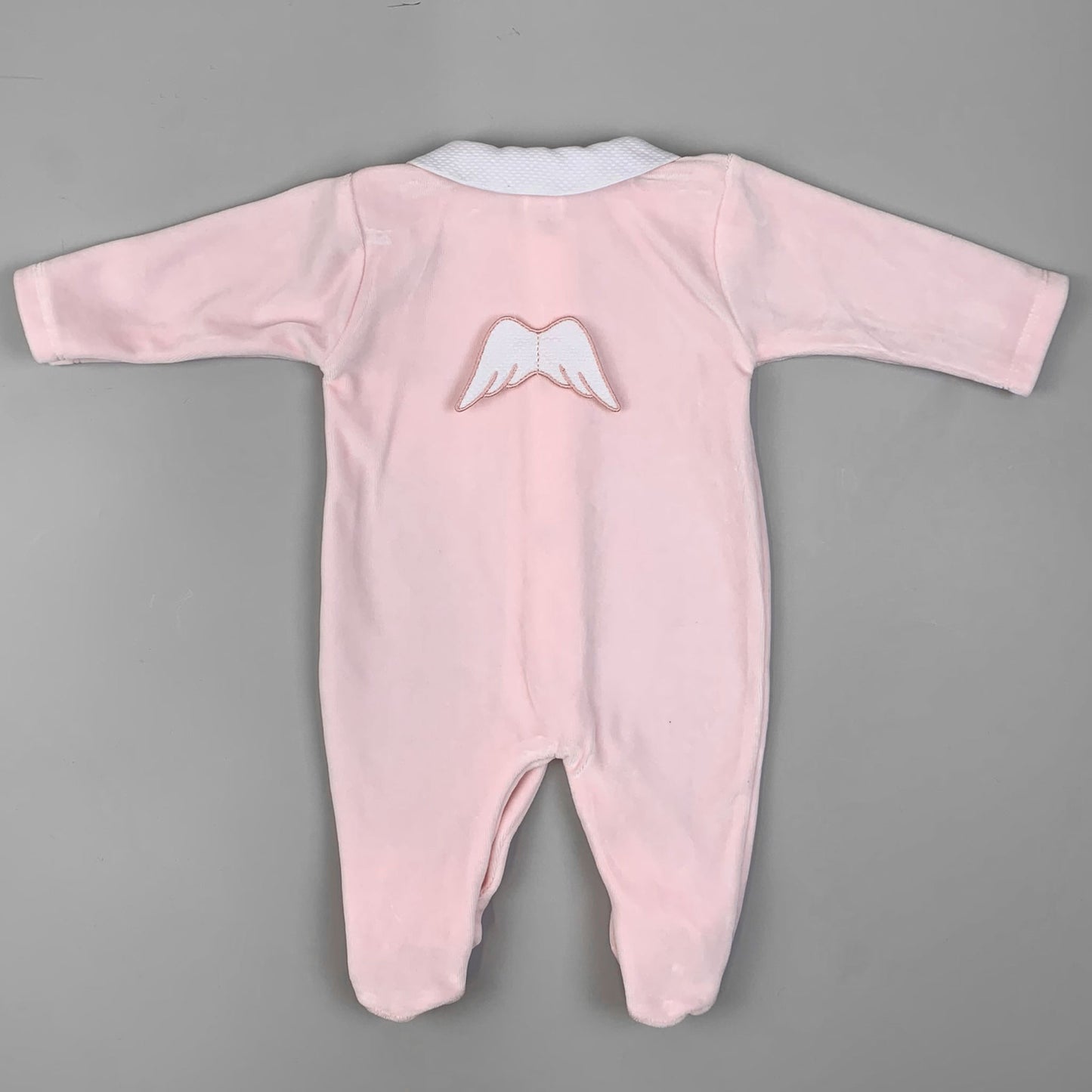 baby girls pink velour sleepsuit angel wings with hat