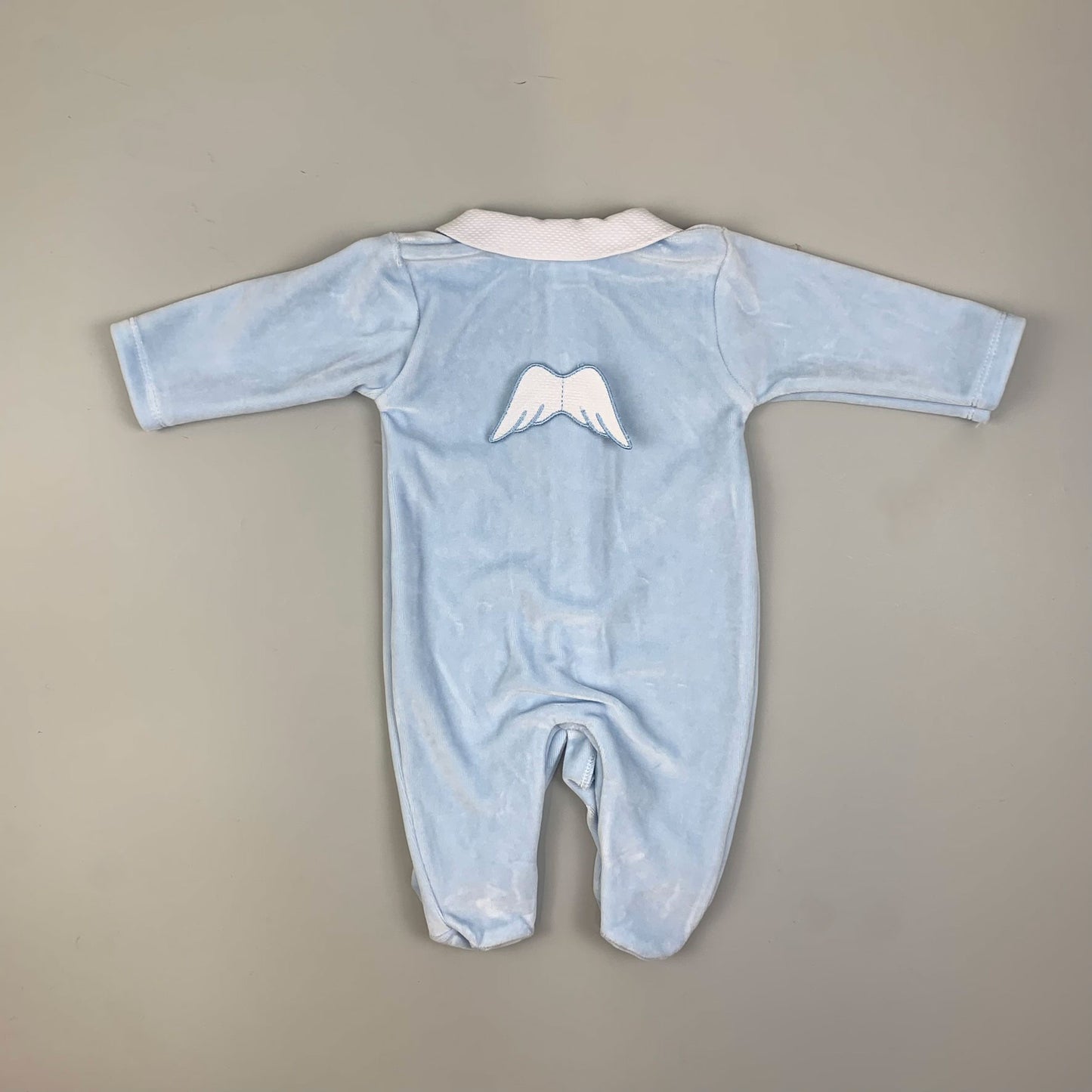 Baby Angel Wings Velour Sleepsuit with Hat - Blue
