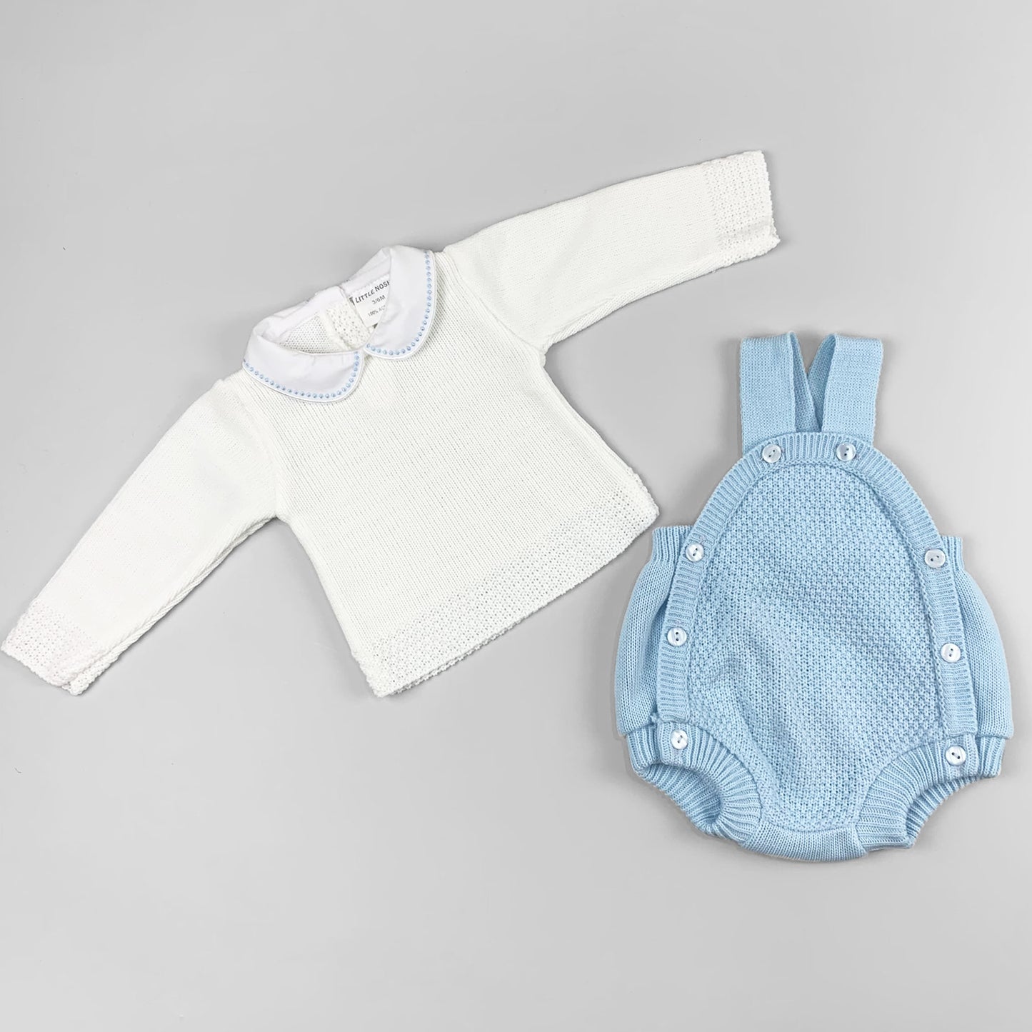 Baby Boy Knitted Romper & Shirt Outfit - Blue
