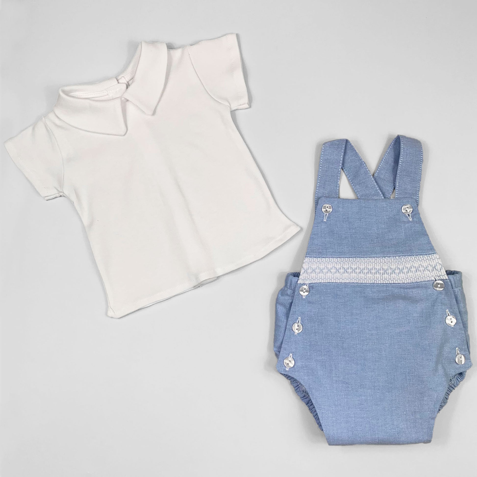 baby boys two piece blue and white outfit