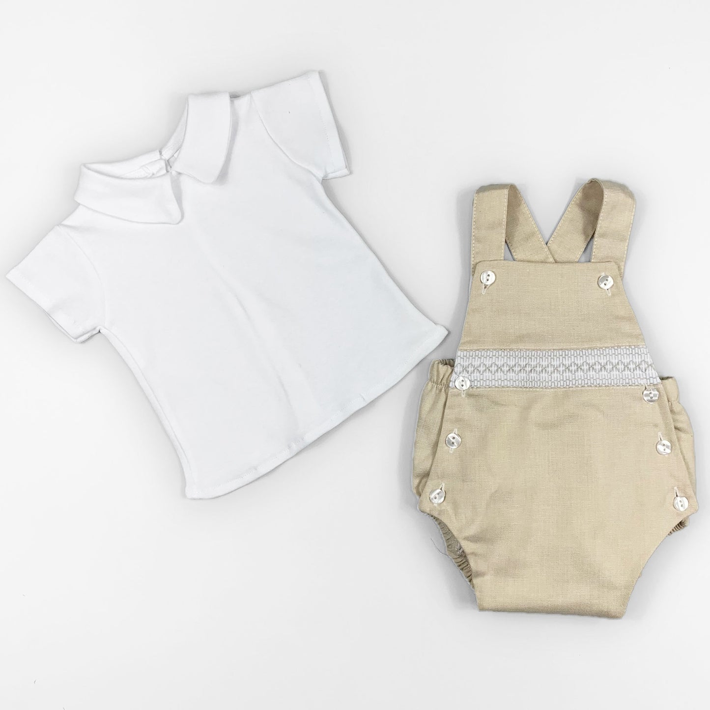beige baby boys two piece summer outfit