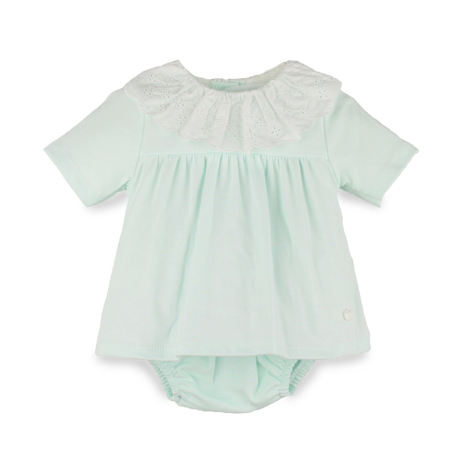 Baby Girls Mint Green Two Piece Outfit with Broderie Frill Collar – 100% Cotton