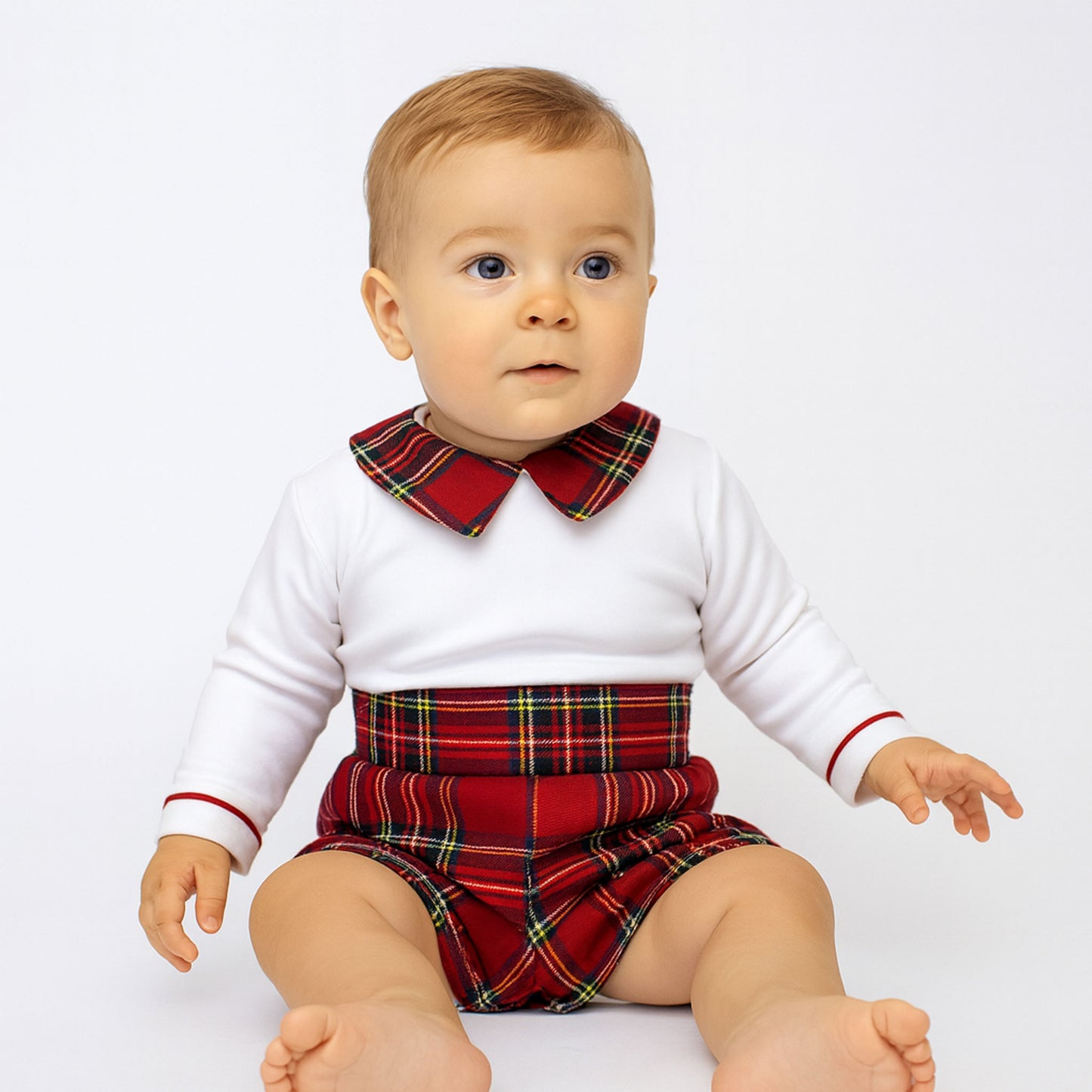 Baby Boys Red Tartan Two Piece Outfit- Shirt and Shorts
