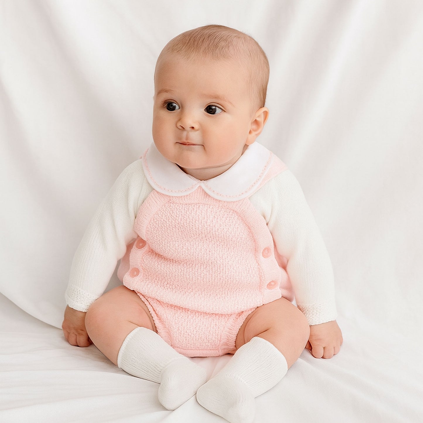 Baby Girls Knitted Romper & Shirt Outfit - Pink