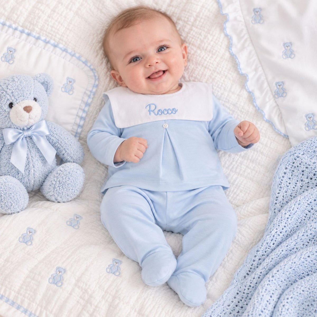 Personalised Blue Two Piece Baby Outfit