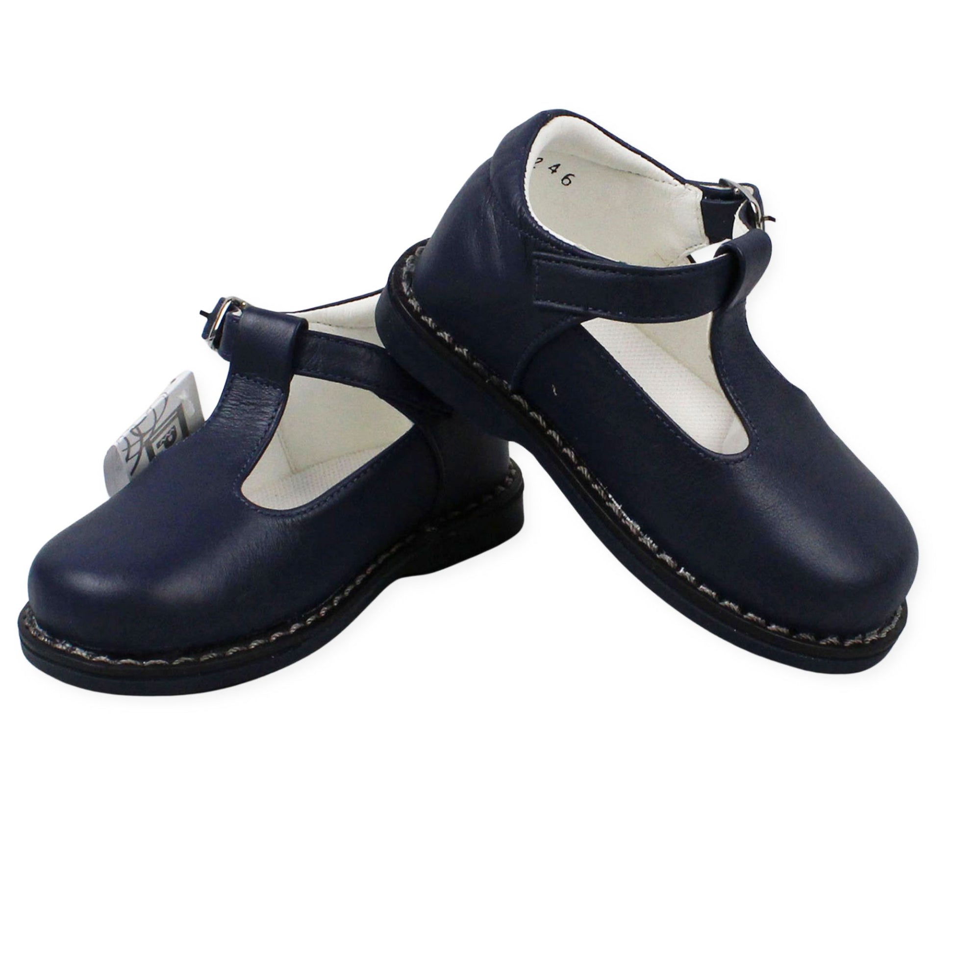 Baby Boys Navy Leather T Bar Shoe