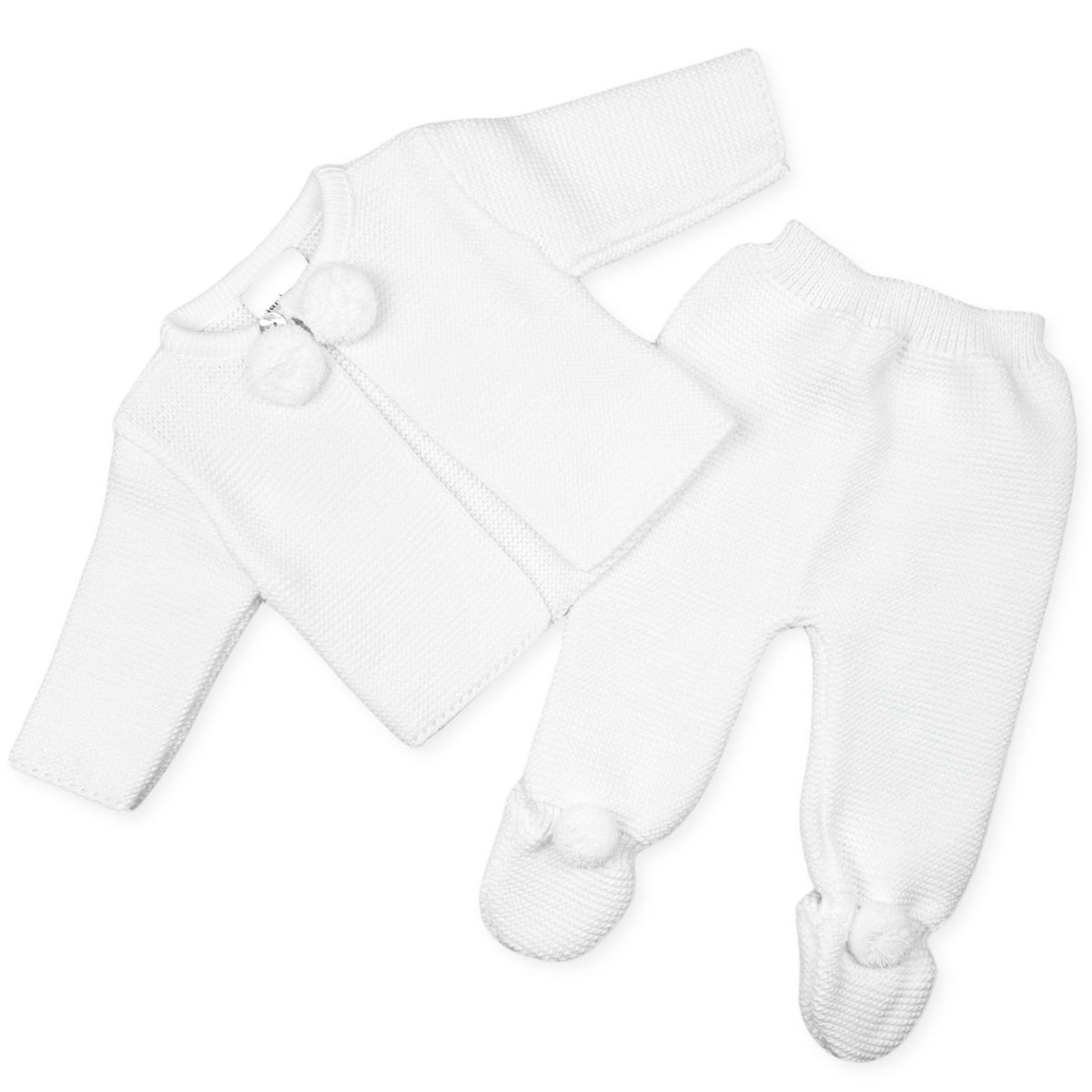 baby white knitted two piece pram suit dandelion