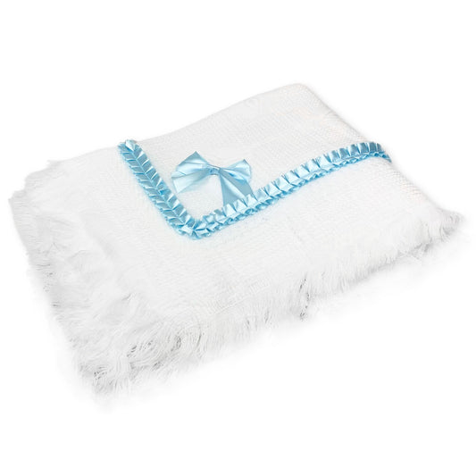 fancy bay shawl with blue ribbons