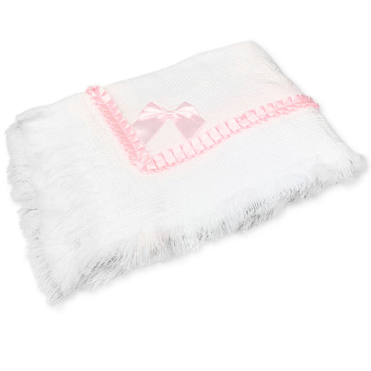 baby girl fancy shawl with pink ribbons
