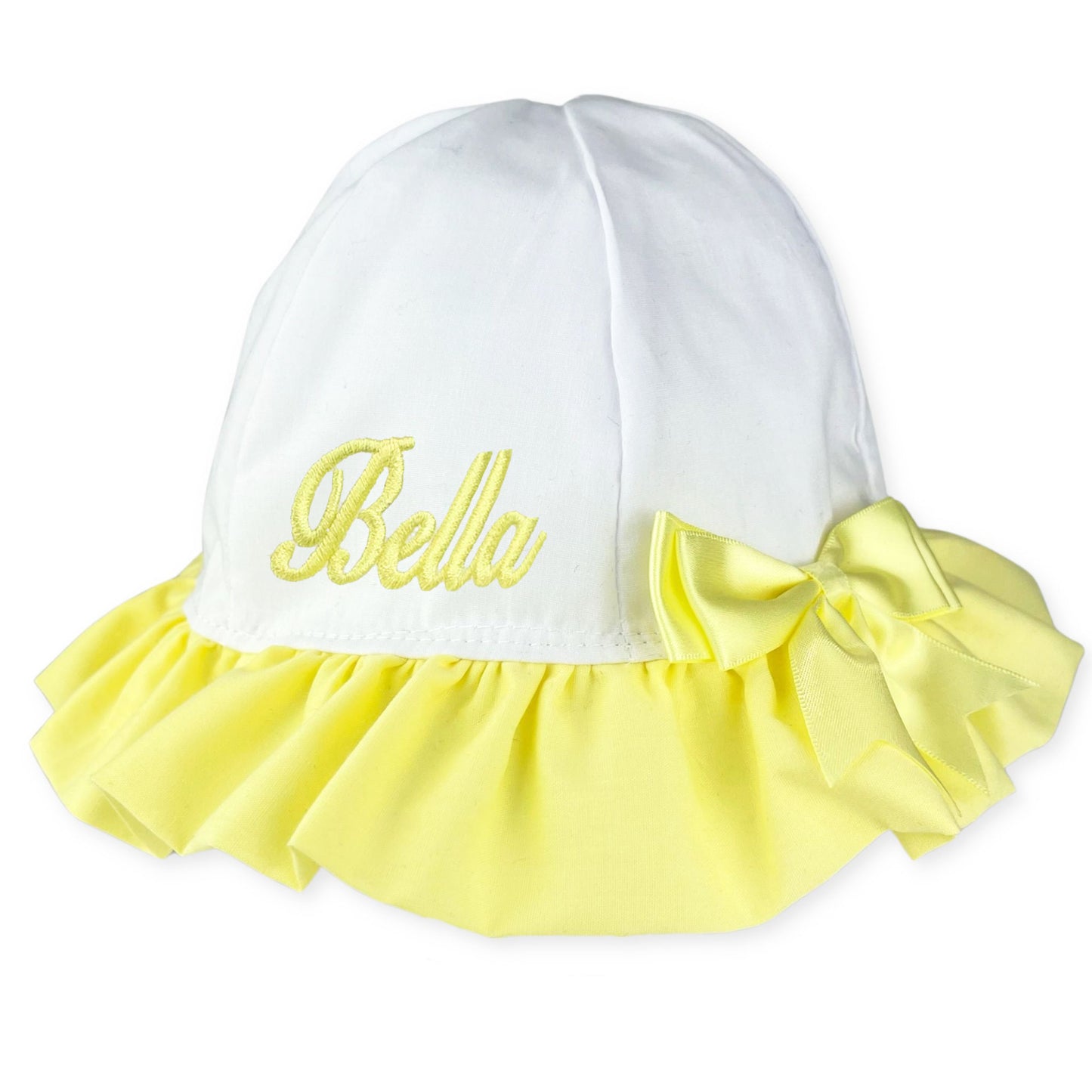 Personalised Baby Girls Sunhat - Lemon & White
