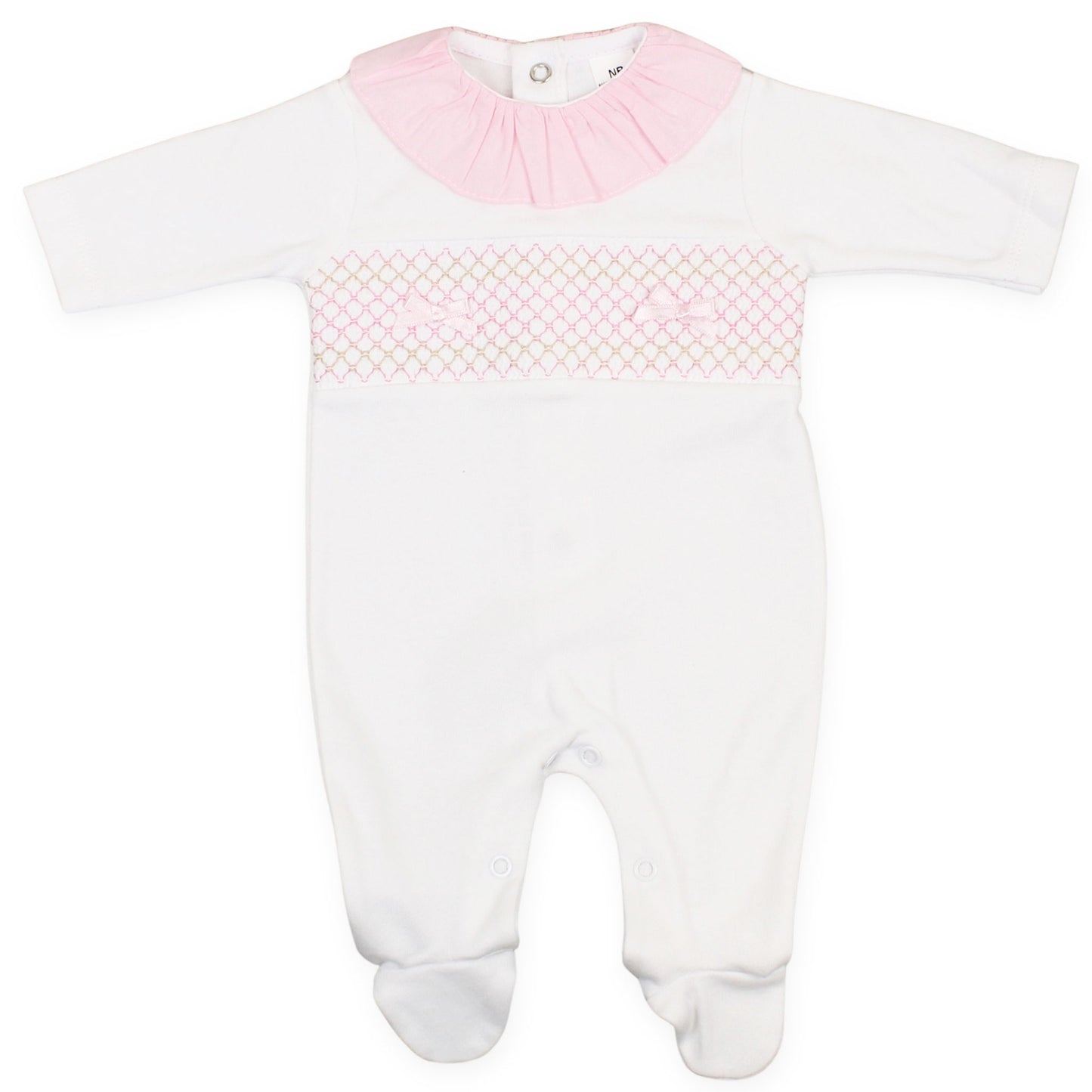 baby girls cotton all in one sleepsuit with smocking