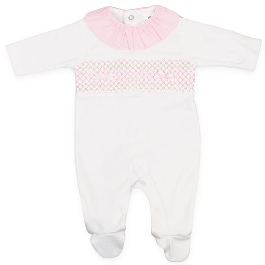 baby girls cotton all in one sleepsuit with smocking