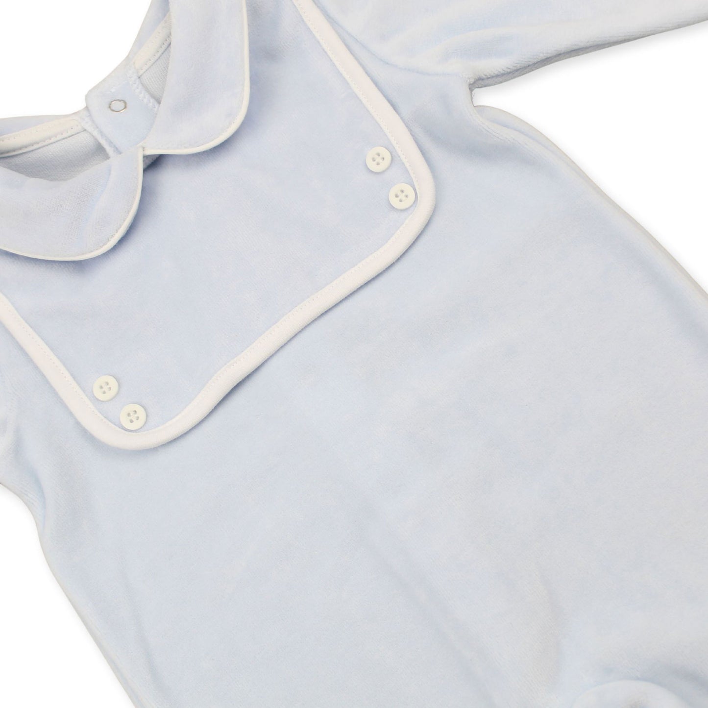 Baby Boys Blue Velour All-In-One with Peter Pan Collar – Made in Portugal