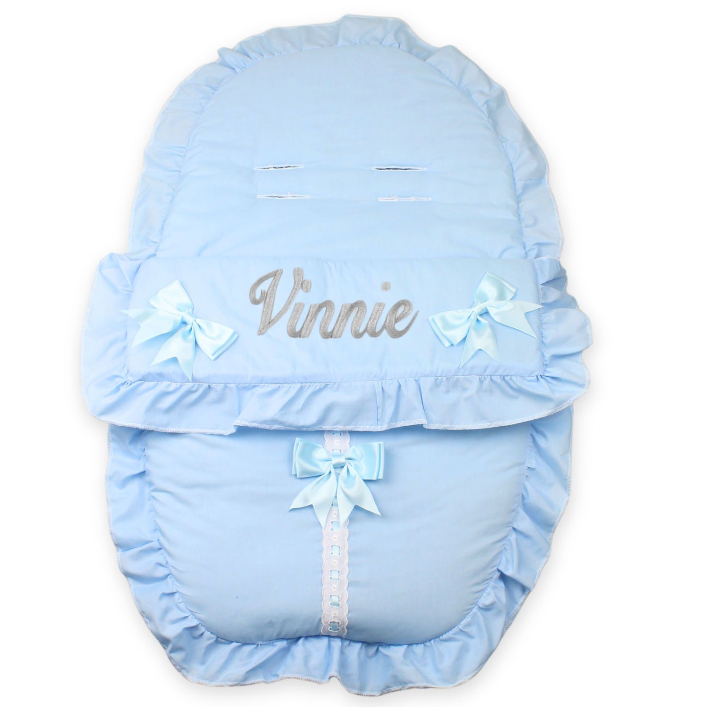 personalised baby boys blue bow car seat