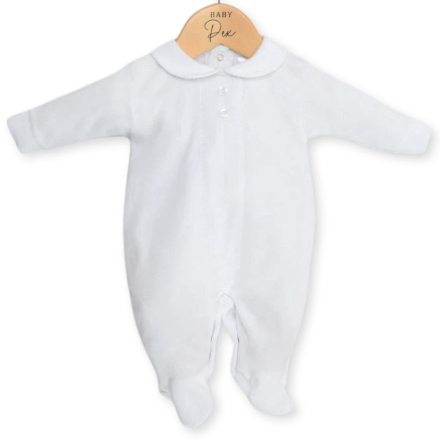 Baby unisex velour sleepsuit in white