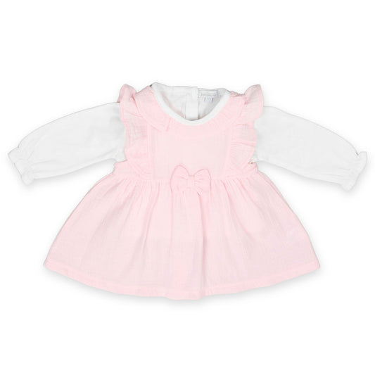 baby girl dress, pink baby dress, muslin baby dress, baby girl outfit, ruffle baby dress, baby dress with bow, baby girl long sleeve dress