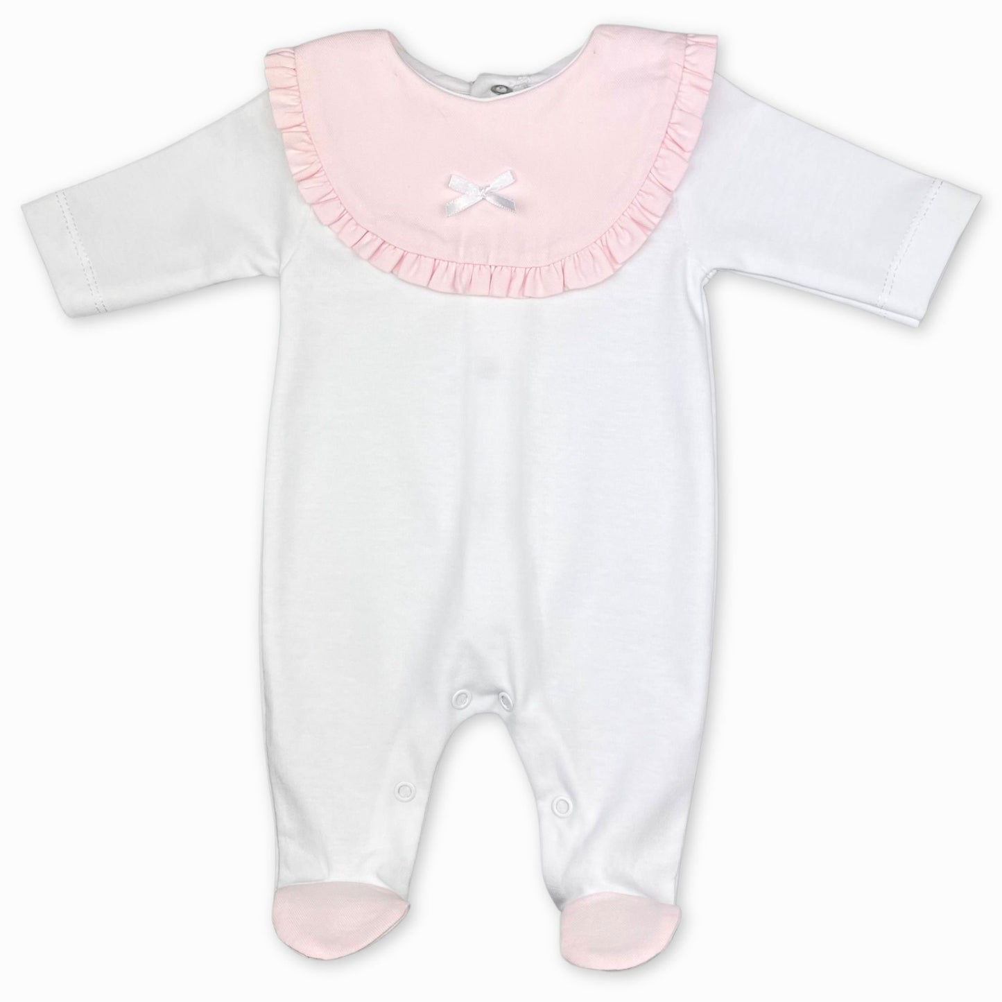 baby girls cotton white and pink sleep suit