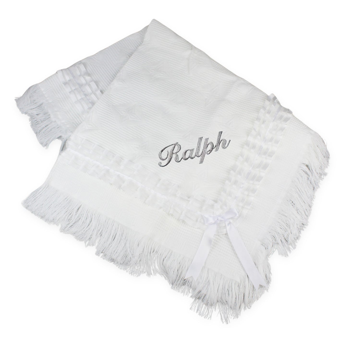 Personalised Baby Luxury Shawl - With White Trimmings - Unisex