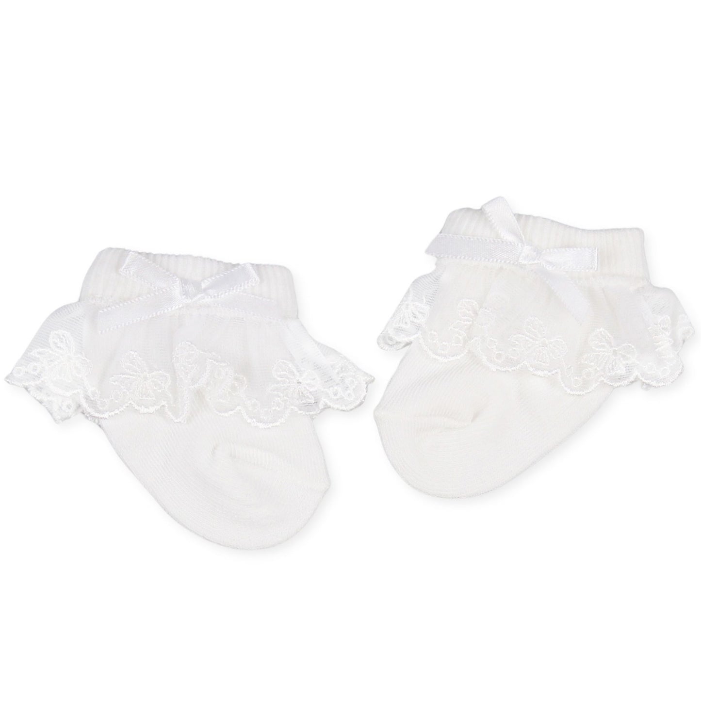 baby girl white lace socks with bow and frills pex
