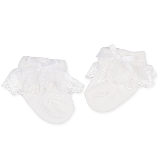 baby girl white lace socks with bow and frills pex