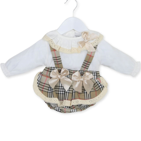 pex beige tartan baby girl outfit