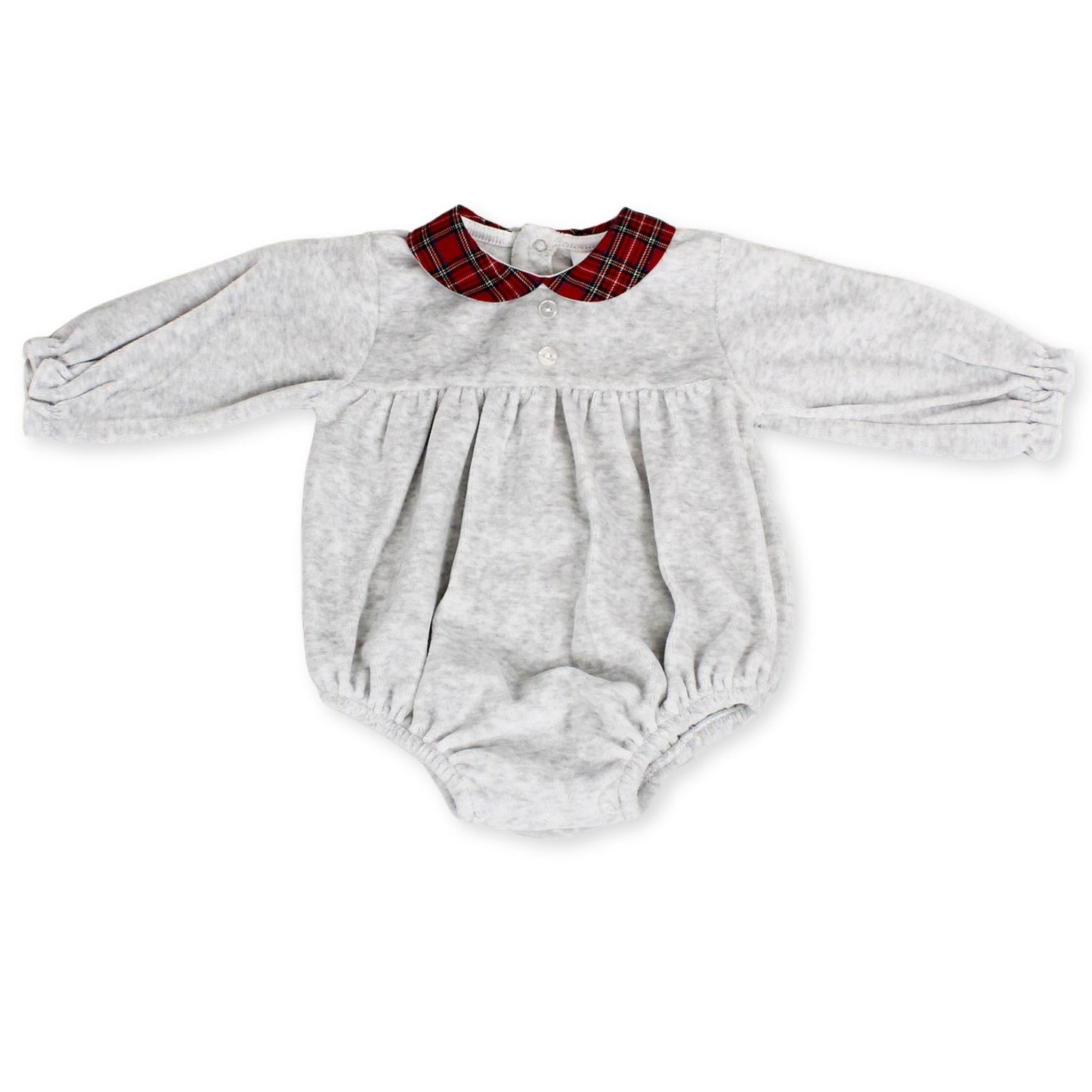 baby unisex velour romper grey and tartan