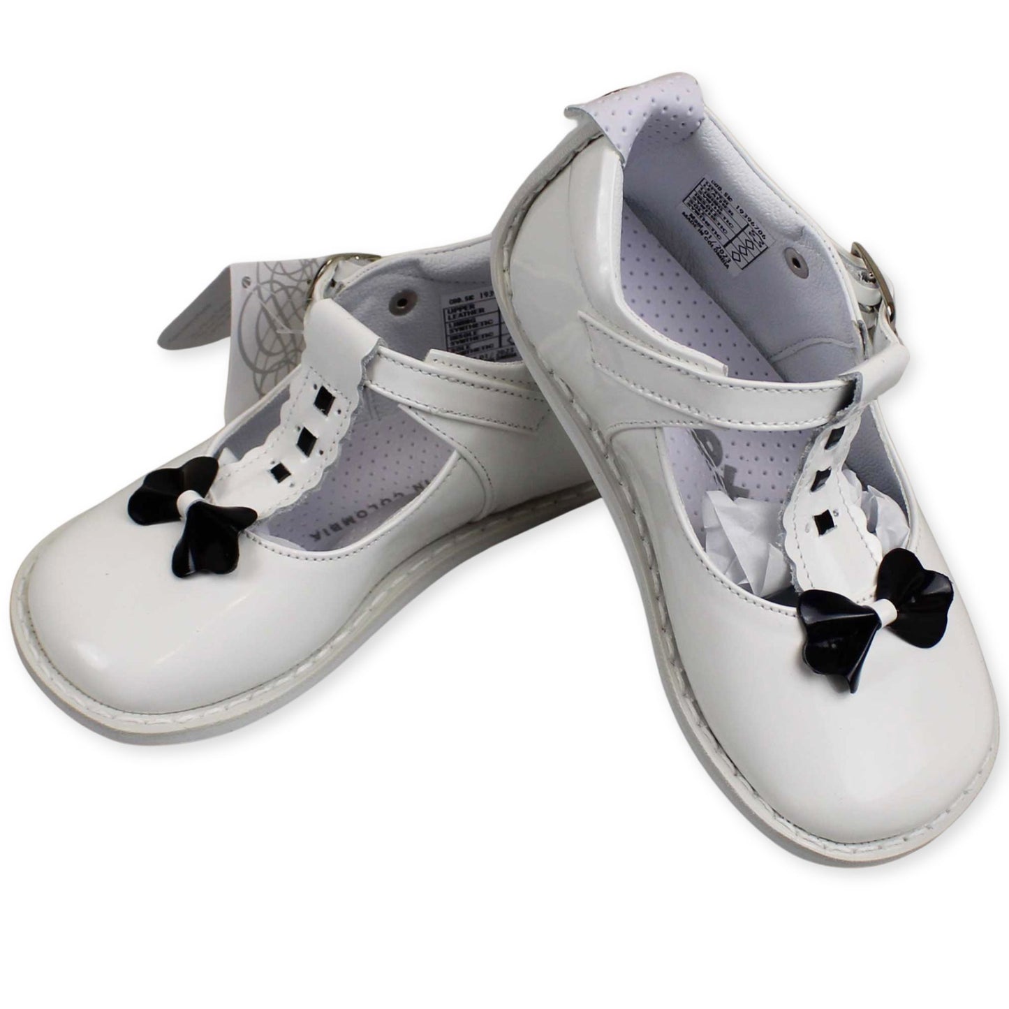 white and navy baby girls leather t bar shoes