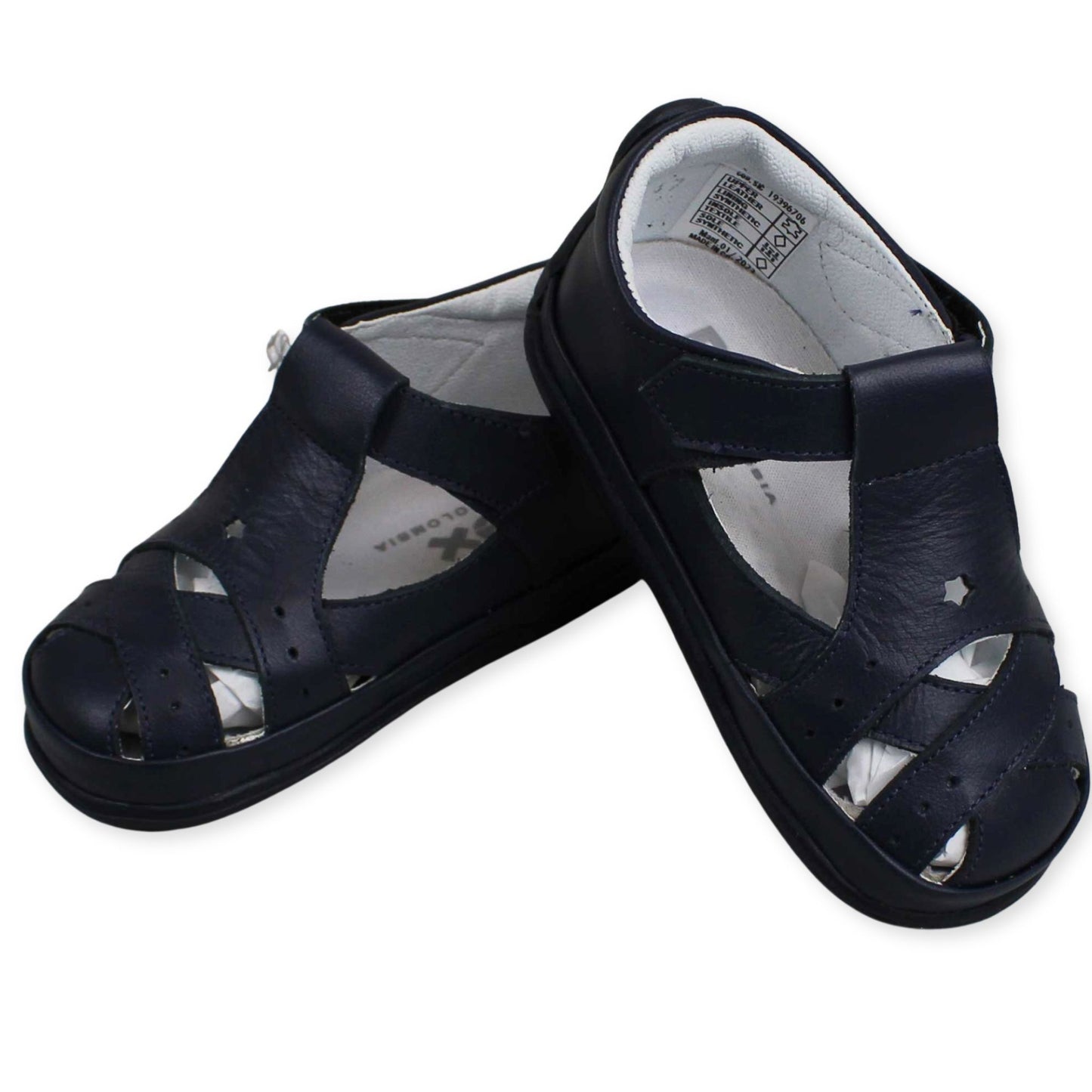 navy hard sole leather boys sandals
