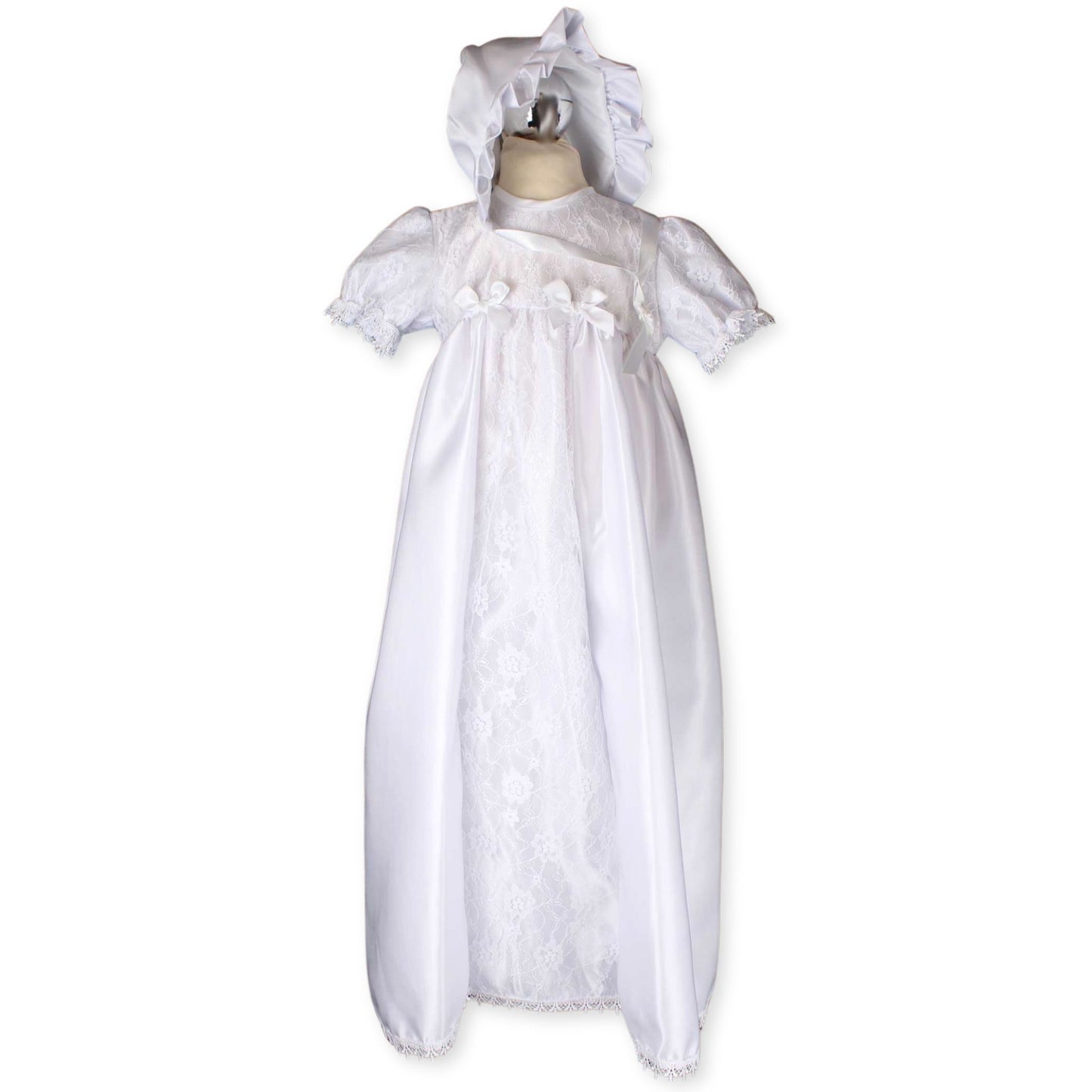 Baby Girls Christening Gown With Bonnet - White