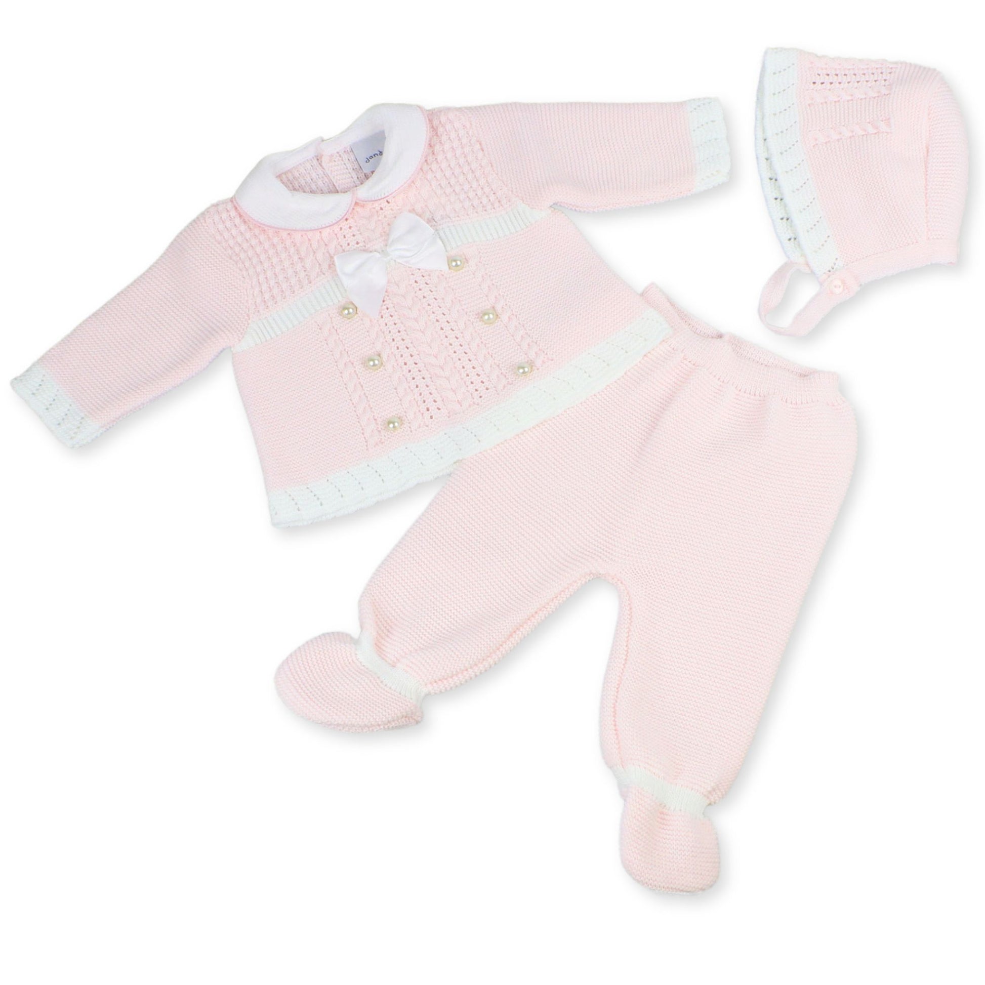 three piece knitted pink outfit