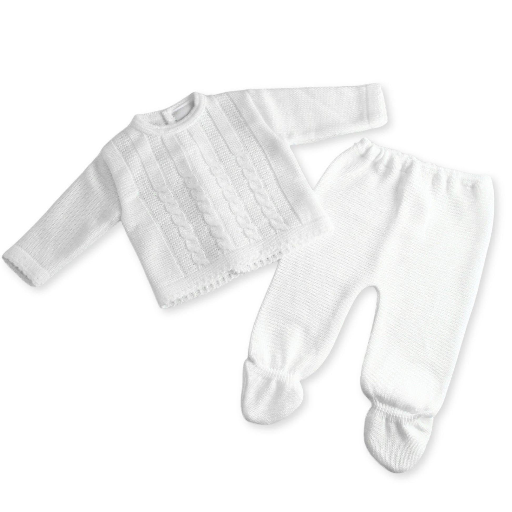 baby boys white knitted 2 piece outfit