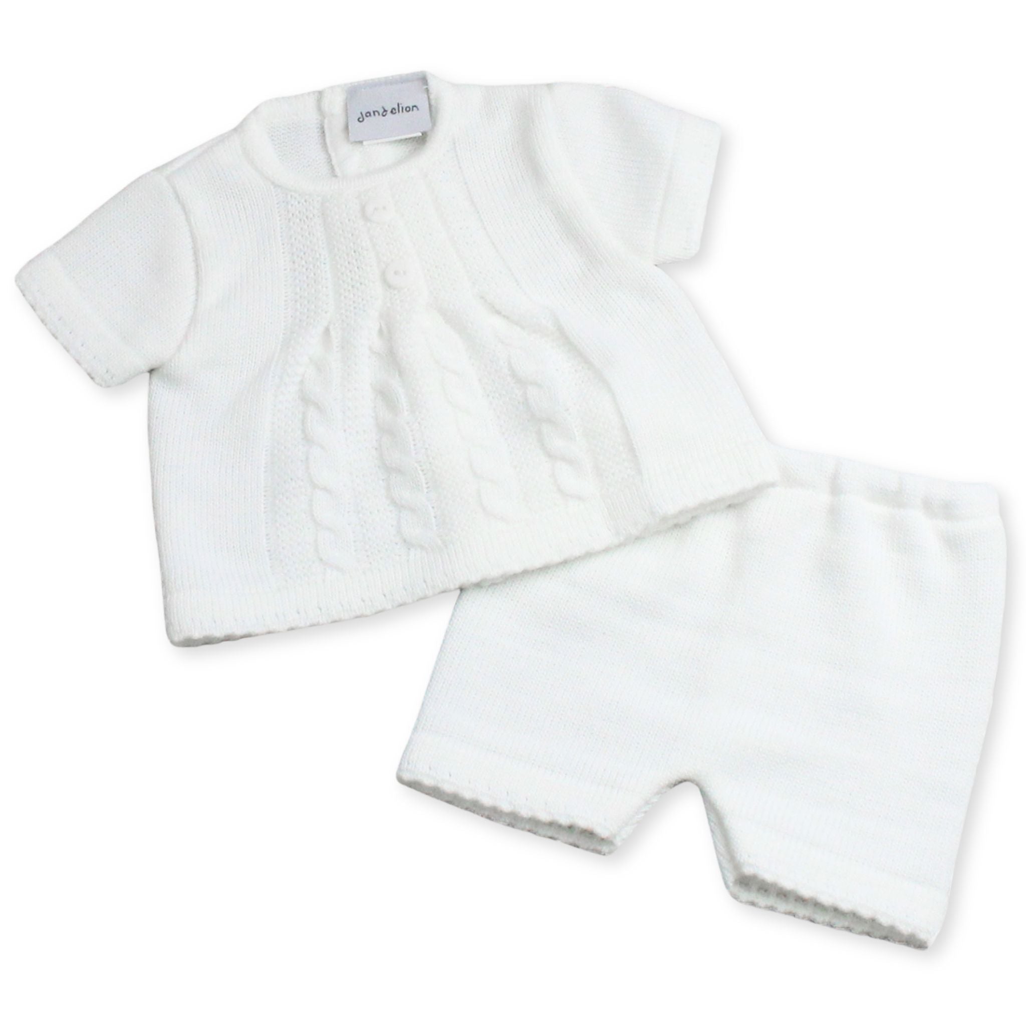 Baby Boy White knitted jam pant shorts top Two Piece Outfit