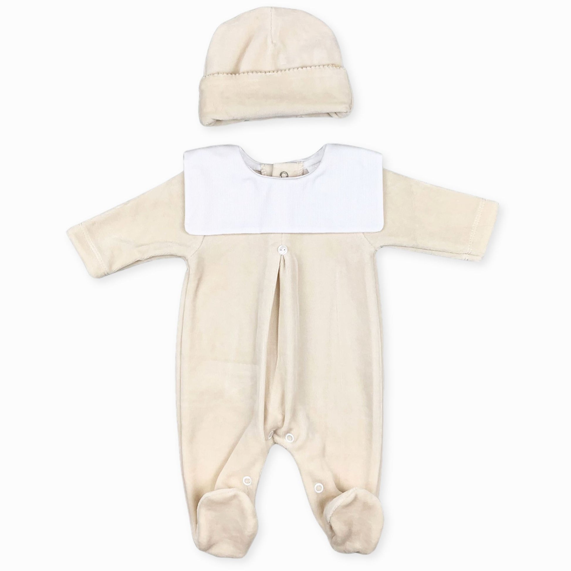 baby boys velour sleepsuit with hat