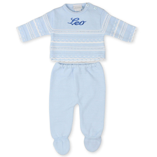 Personalised Baby Boys Spanish Style knitted Two Piece Outfit - Blue