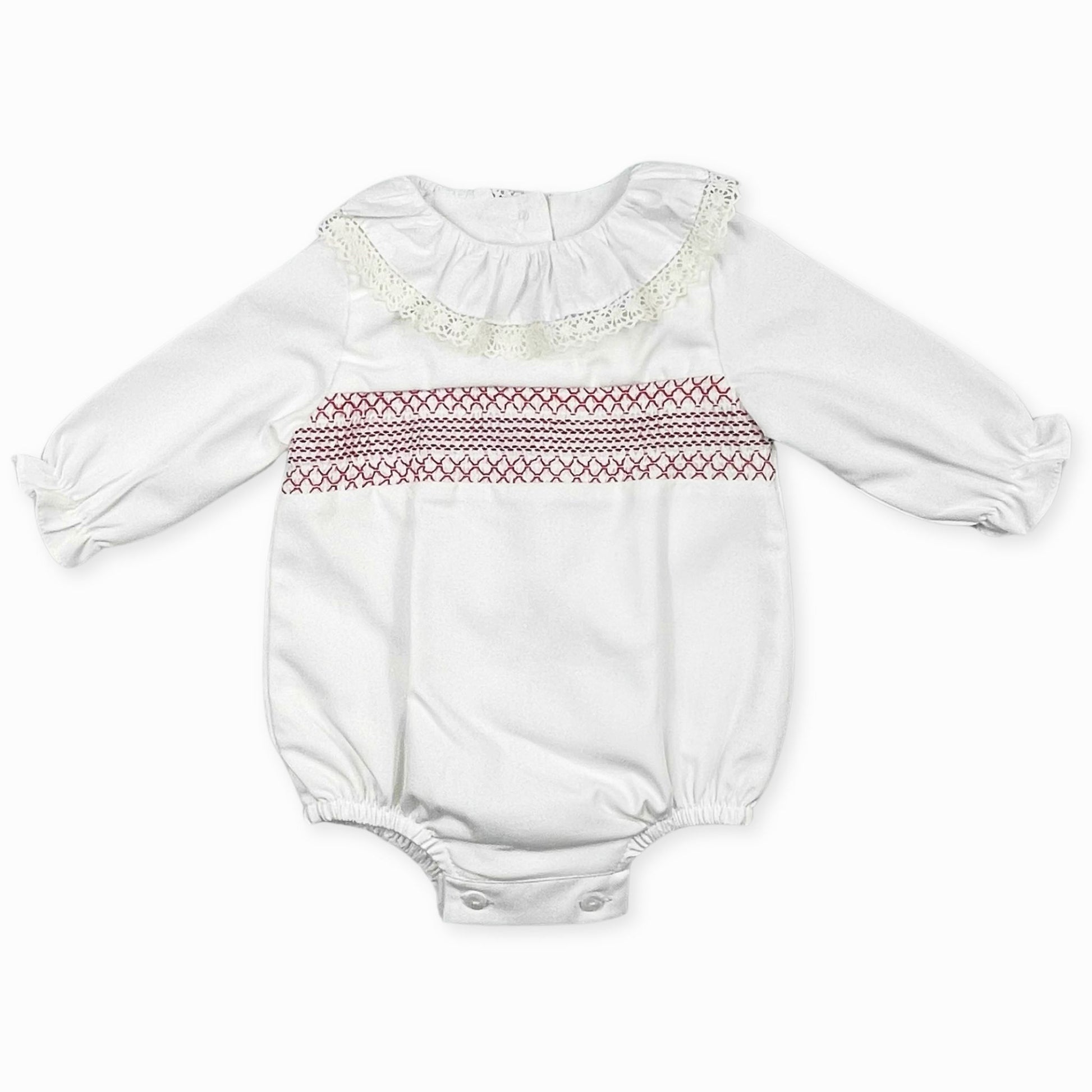 baby girls white romper with smocking