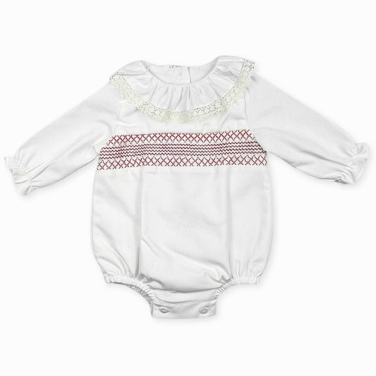 baby girls white romper with smocking