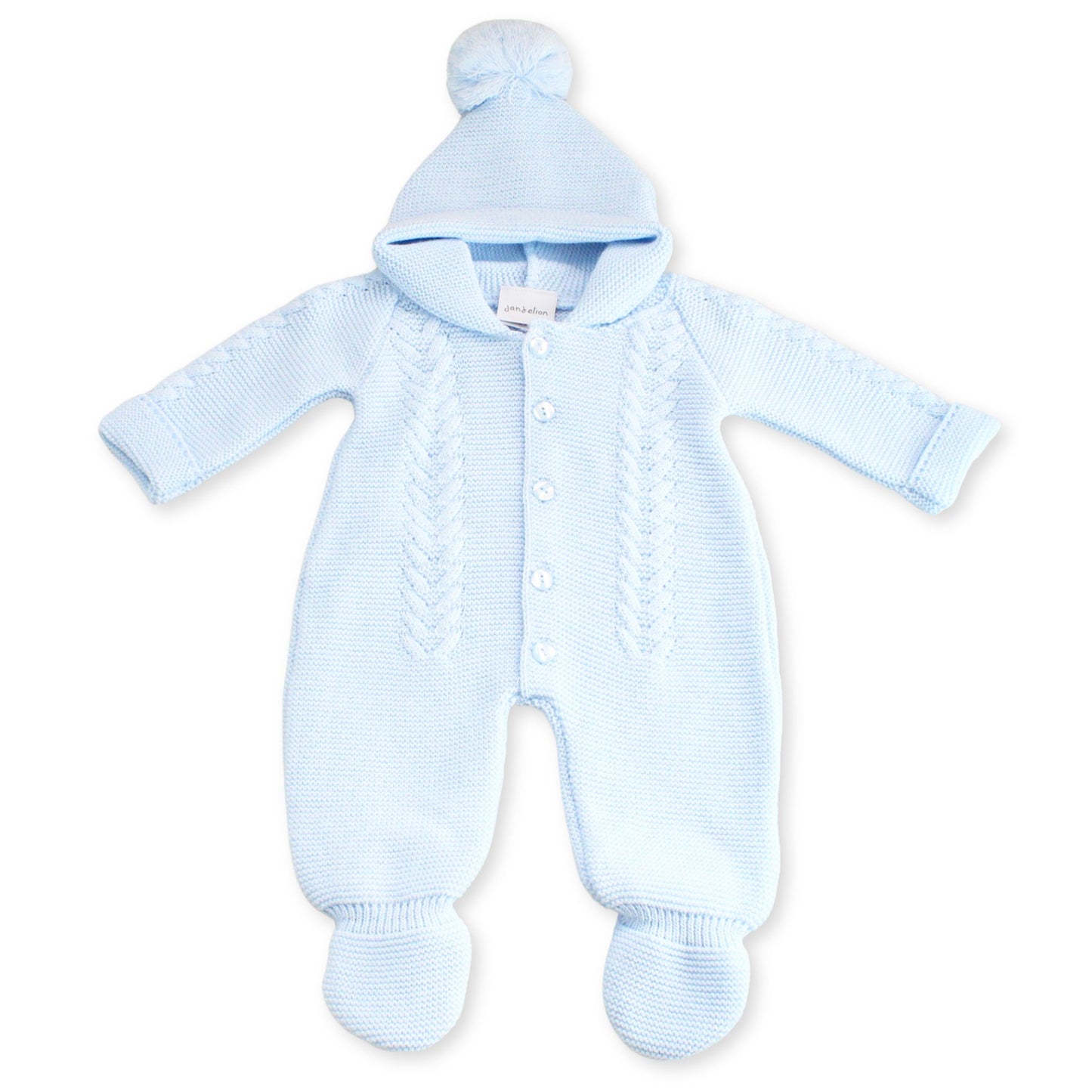 blue all in one baby suit knitted with hood