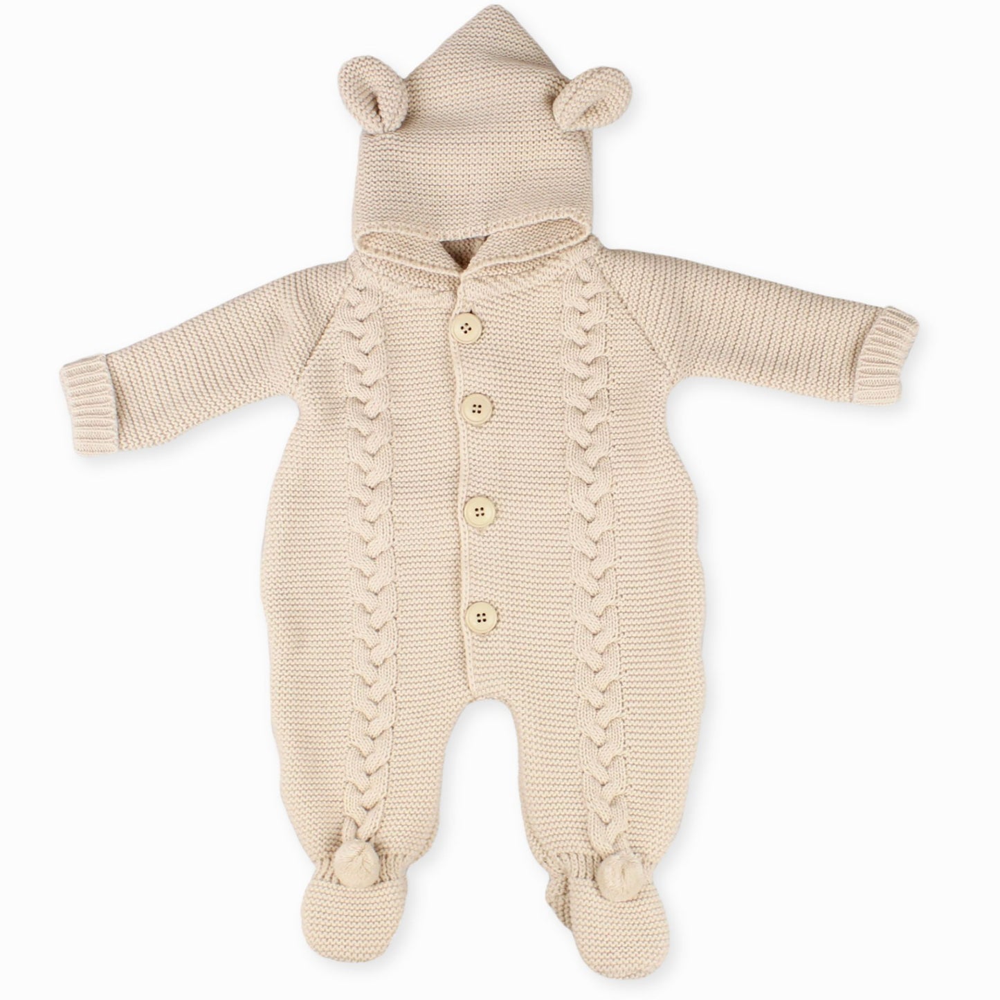 unisex baby knitted pram suit with hood beige