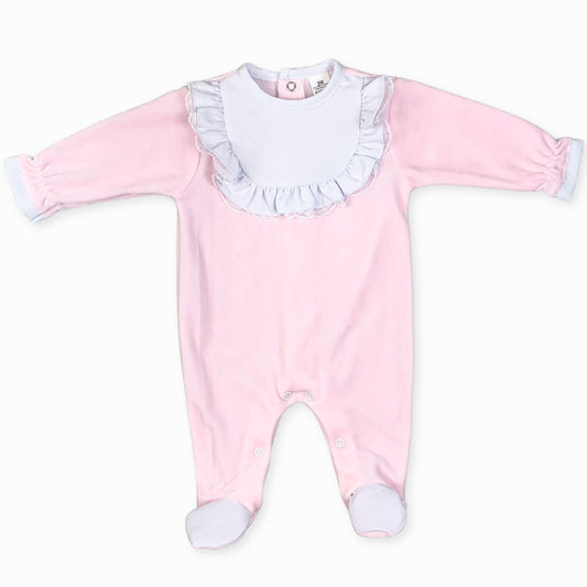 baby girls pink velour white bib